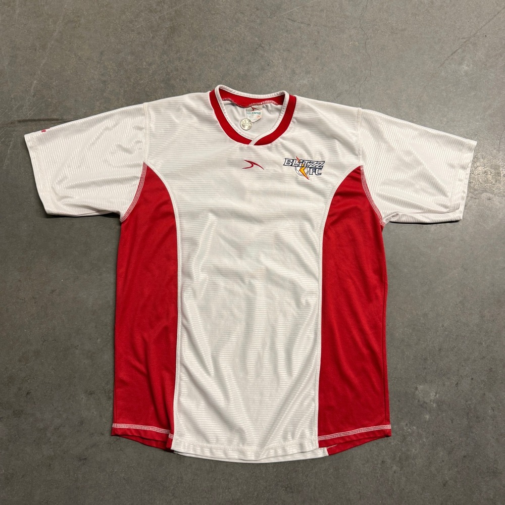 Score American Soccer Co Blitzz FC Jersey Mens XL White Red Number 2 USA Made